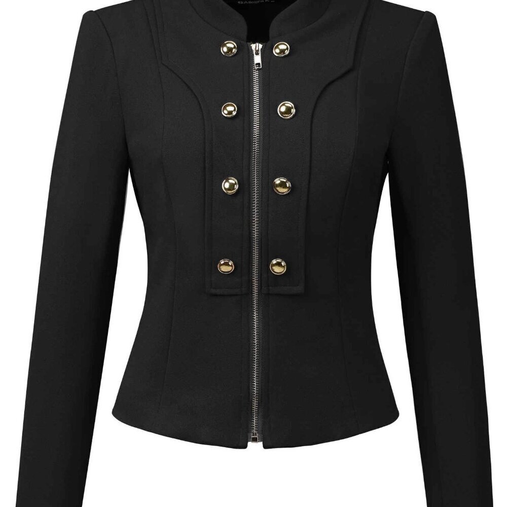 Vintage Steampunk Zip Up Crop Jacket Button Decor Casual Gothic Style